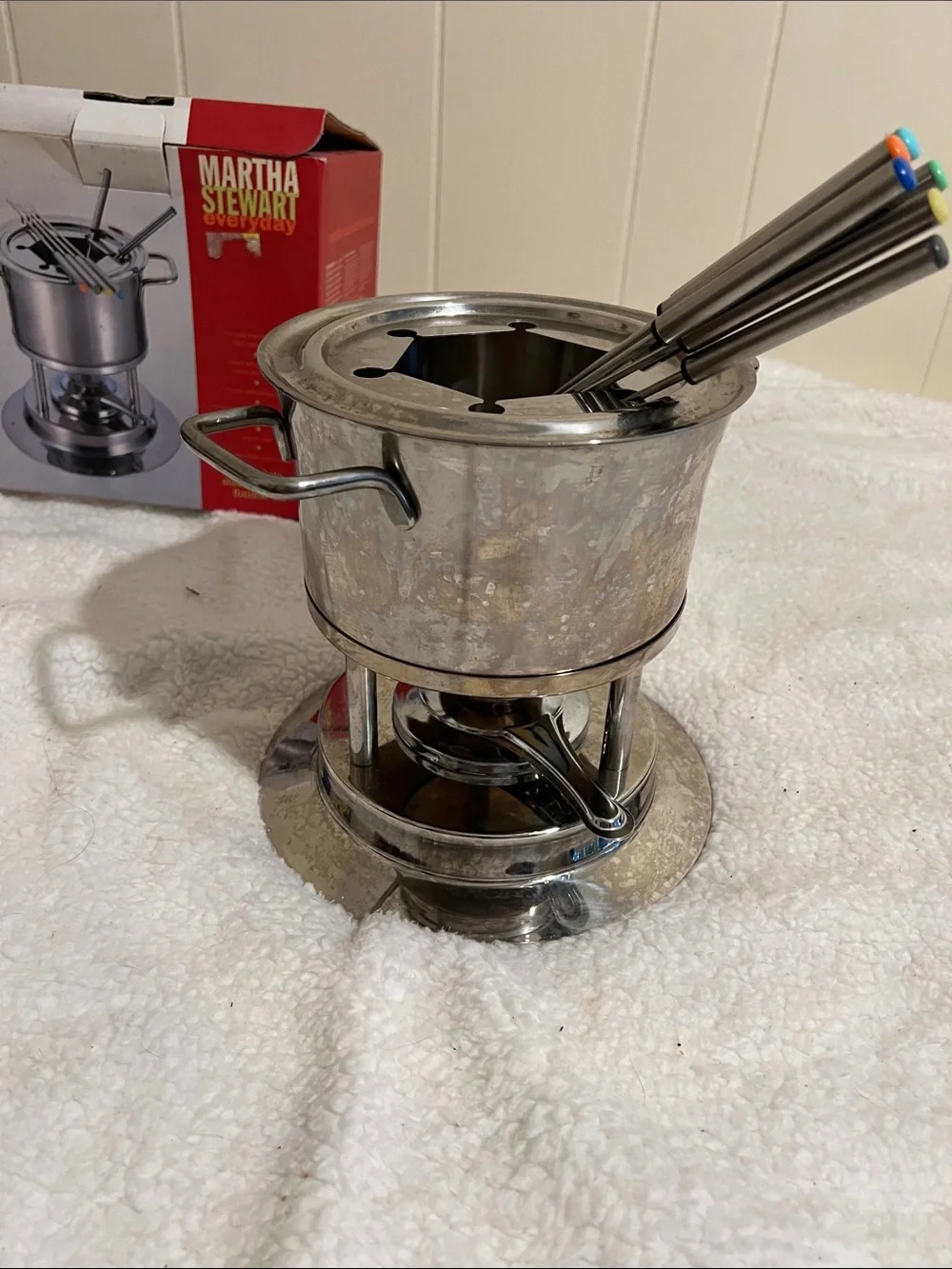 Martha Stewart Stainless Steel Fondue Set with Color-Tip Forks